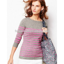 Moda senhora malha pullover com roxo impressão listras